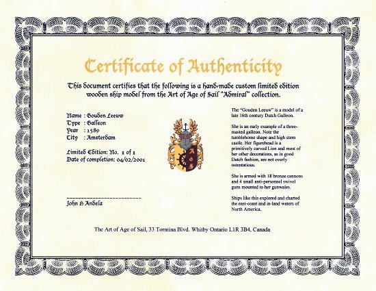 Certificate of Authenticity