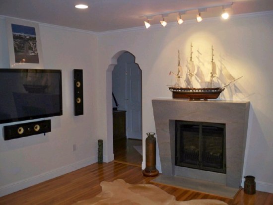 Ship model displayed above fireplace