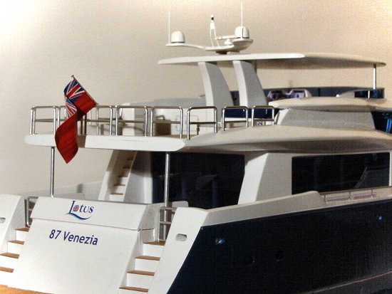 Johnson 87' yacht model starboard and stern view