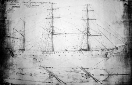 Original draught of the steam frigate HMS Simoom