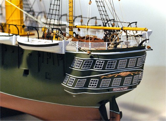 Stern detail of mid-19th century frigate Image of model detail